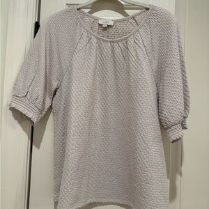 LOFT Light Cream Textured Short-Sleeve Blouse